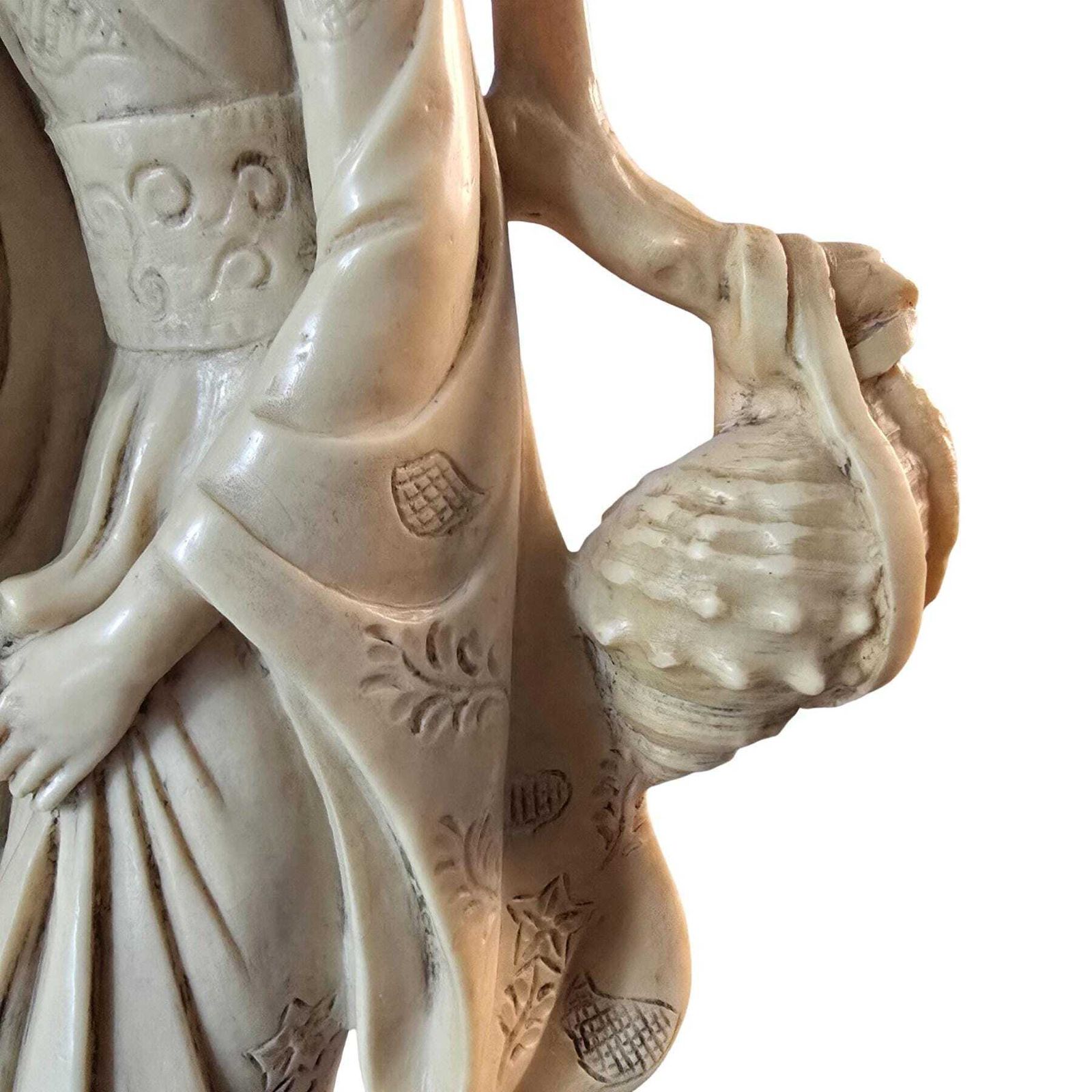 photo vinterior Vintage Asian Geisha Figurine, Resin Marble Dust, Carved Wood Stand