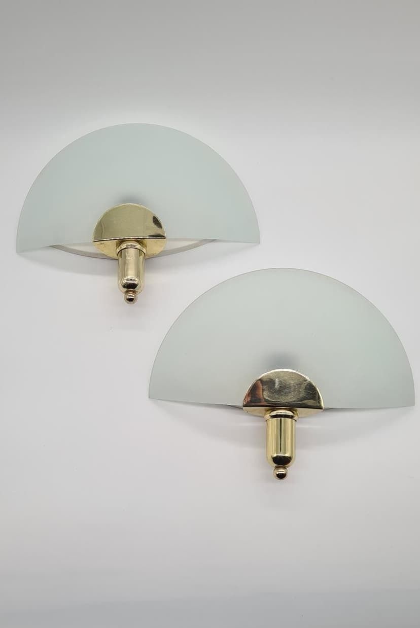 Pair Of Kewa Wall Lamps, Matt White Glass, Brass, Poland, 1960s. photo vinterior