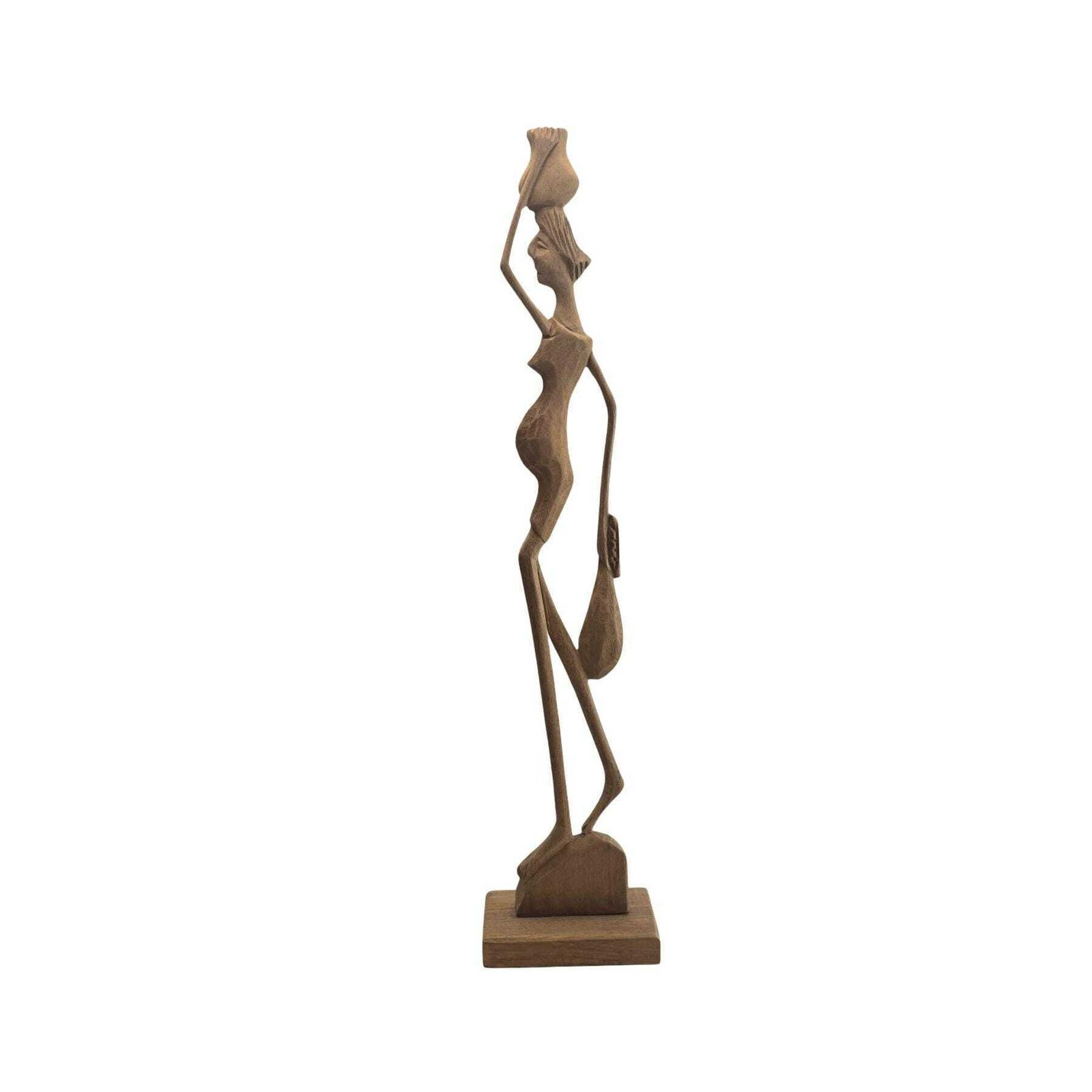 Vintage 55cm African Wooden Carved Figurine Of A Woman With A Jug On Her Head photo for sale