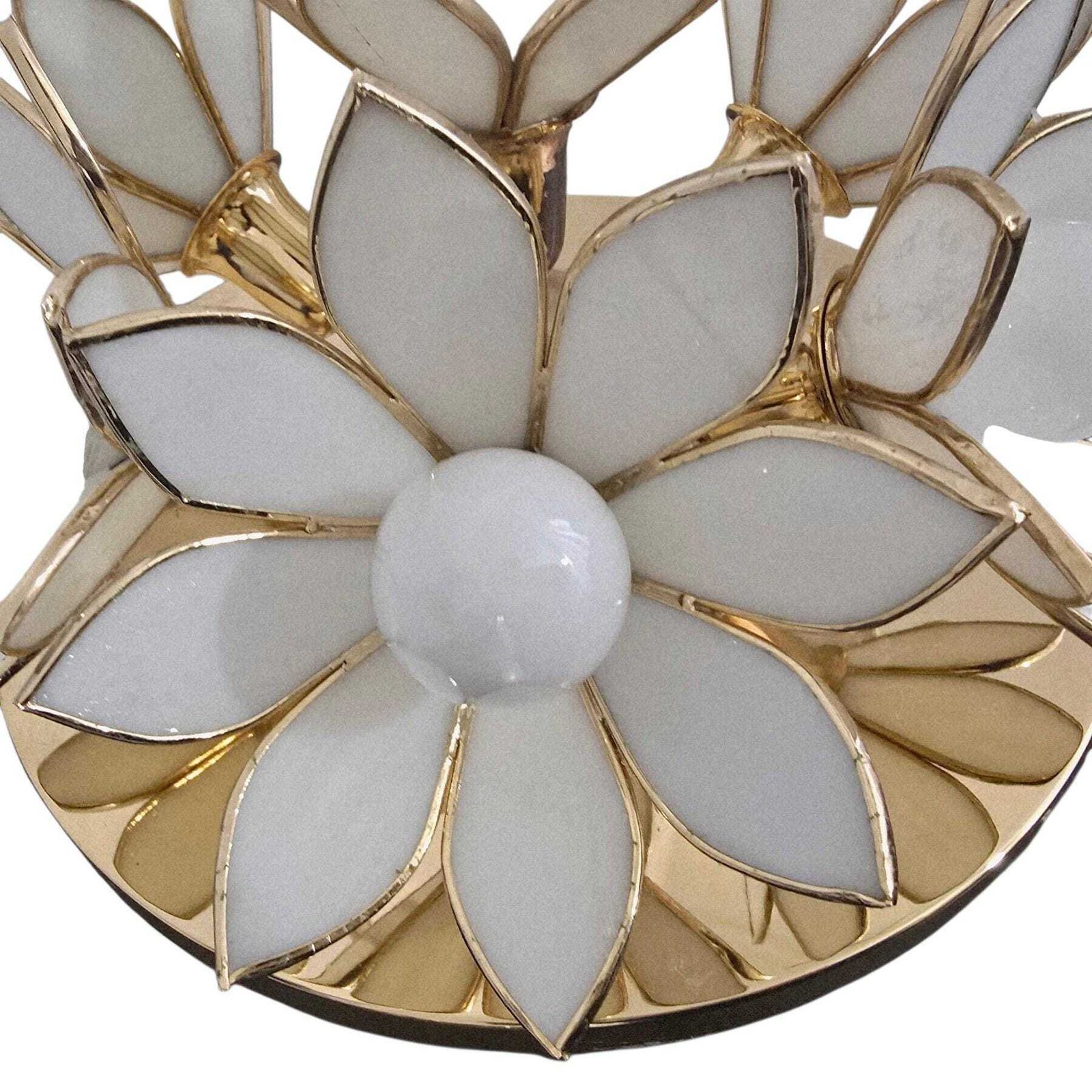 photo for sale Vintage Hollywood Regency Ceiling Light With White Glass Petals, Gold Brass Frame