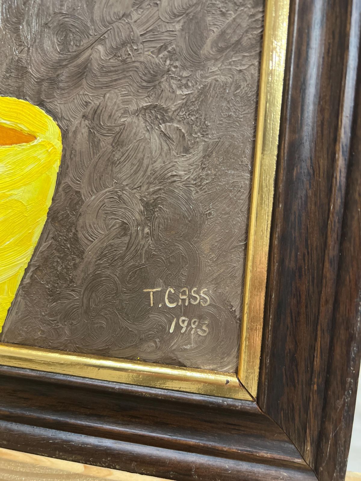 Signed Tony Cass 1993 Good Friends Picture — Bold Floral Oil On Board, Framed photo for sale