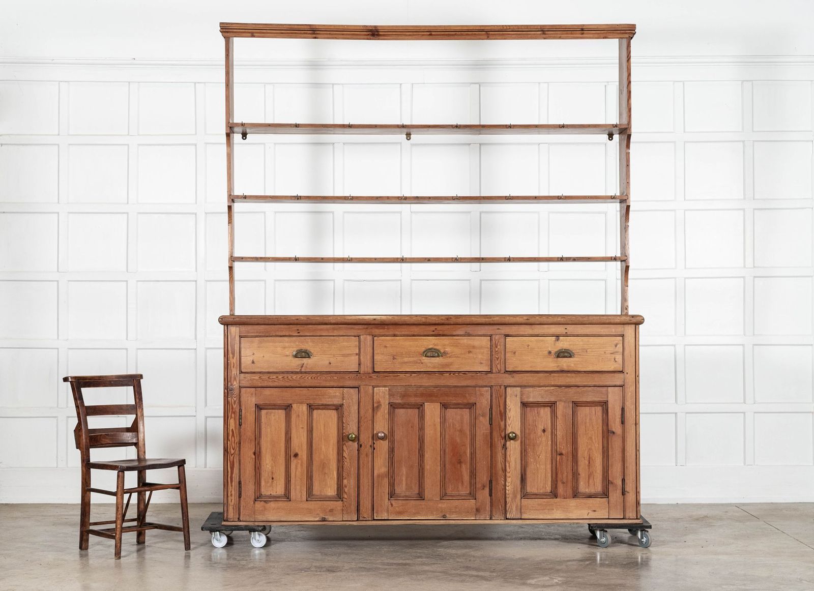 Large 19thc English Pine Waterfall Dresser photo Furniture
