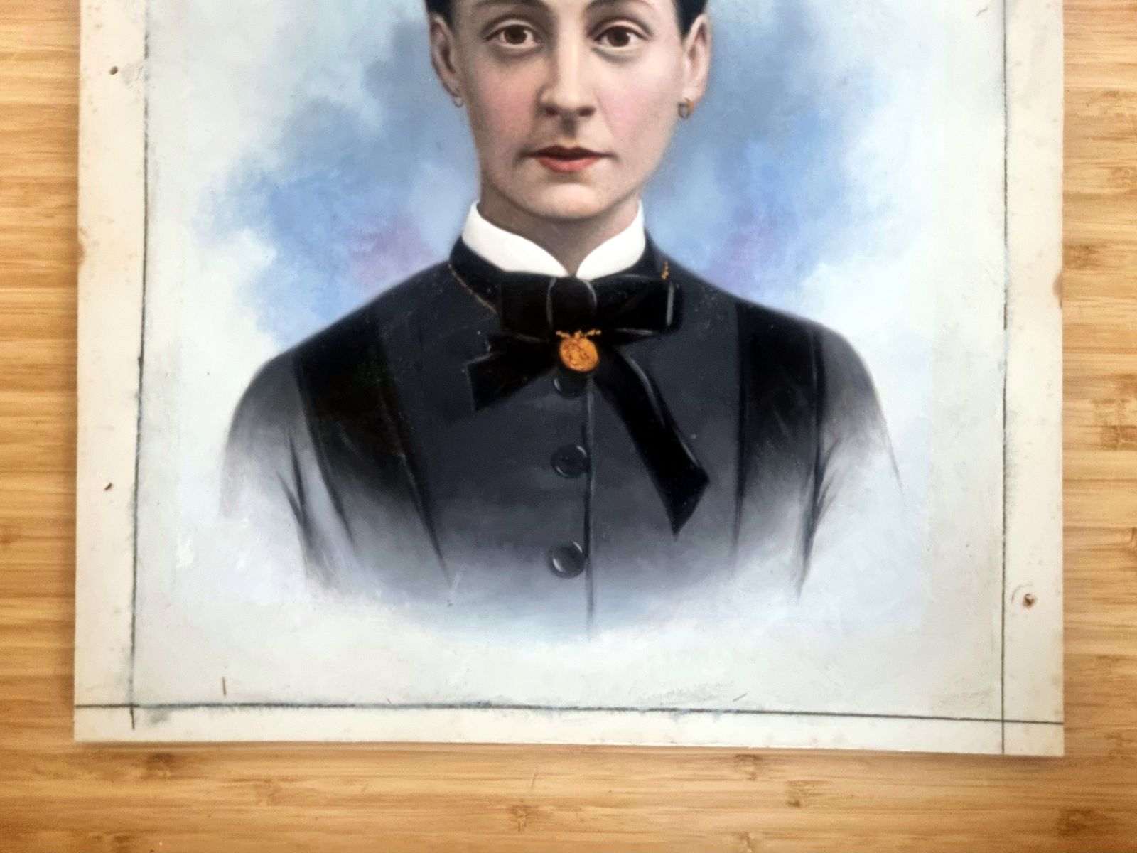 Antique Painted Portrait Panel, 19th Century Oil Over Photograph, Female Portrait Art, Hand Painted Photographic Panel photo Art