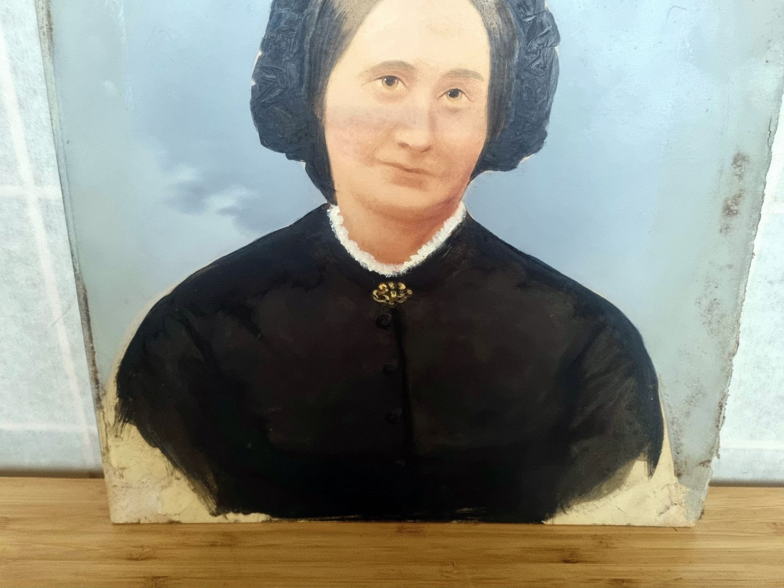 Antique Painted Portrait Panel, Oil Over Photograph, Female Portrait Art, Hand Painted Tintype Style photo 145.0