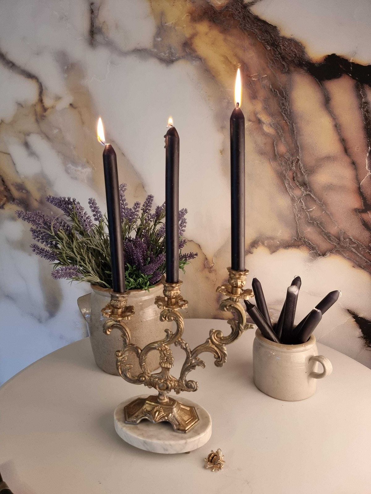 Vintage Franse Kandelaar | Driearmige Kandelaar | Vintage Bronzen Kandelaar photo furniture