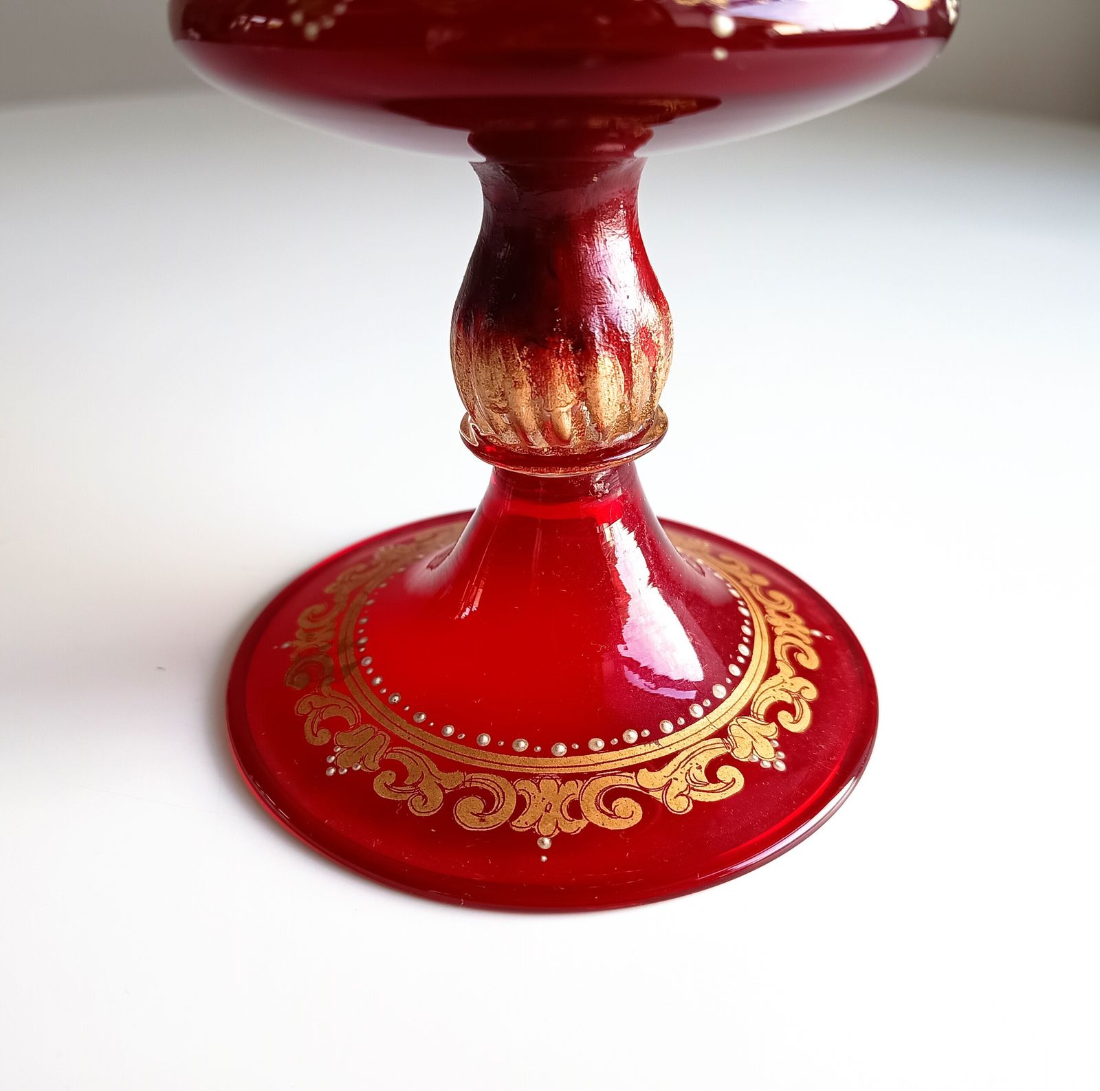 Venetian Ruby Chalice Goblet Vase, Hand Painted Comedia Del Arte, Salviati Style, Murano Art Glass photo buy