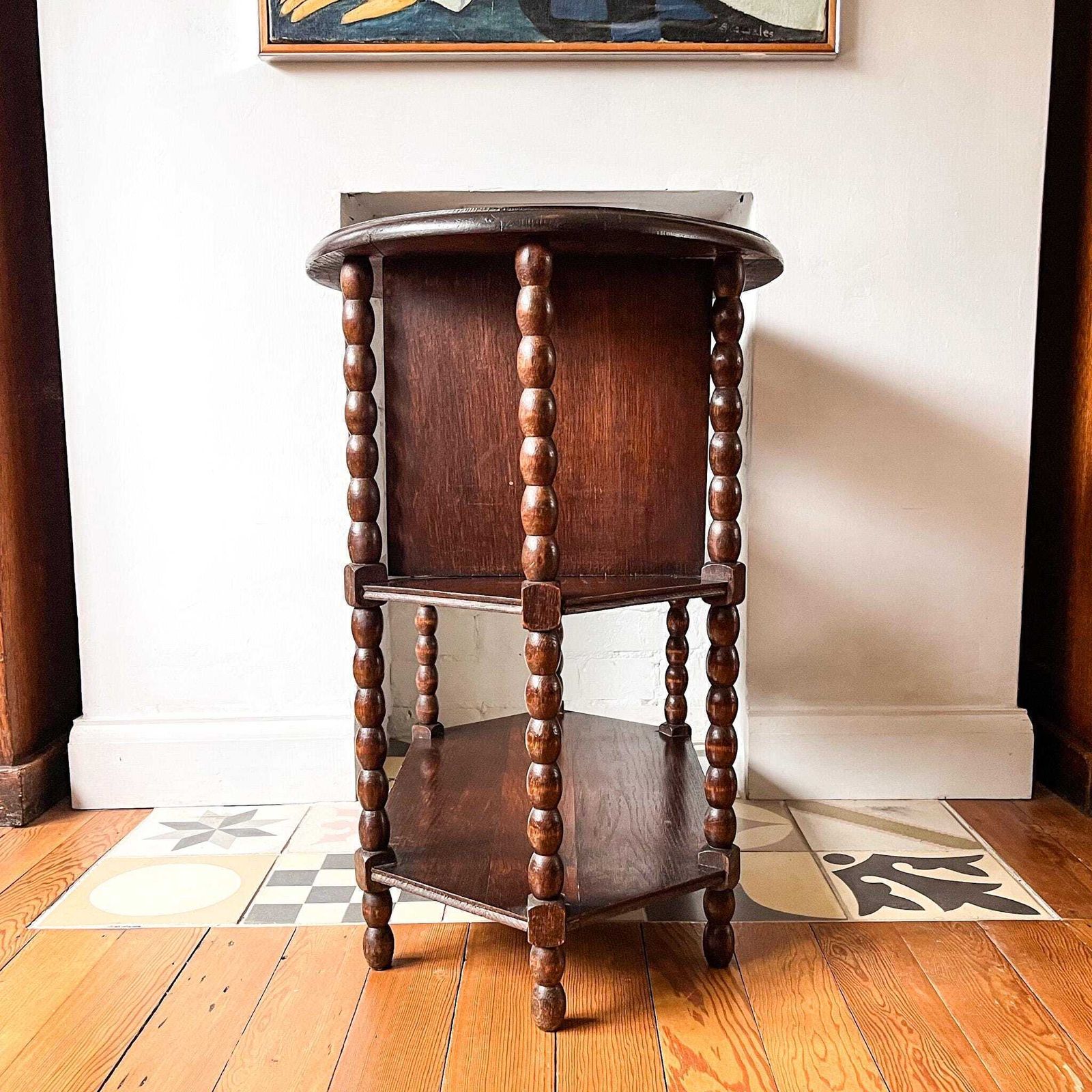 French Antique Oval Bobbin Etagere / Side Table photo Furniture