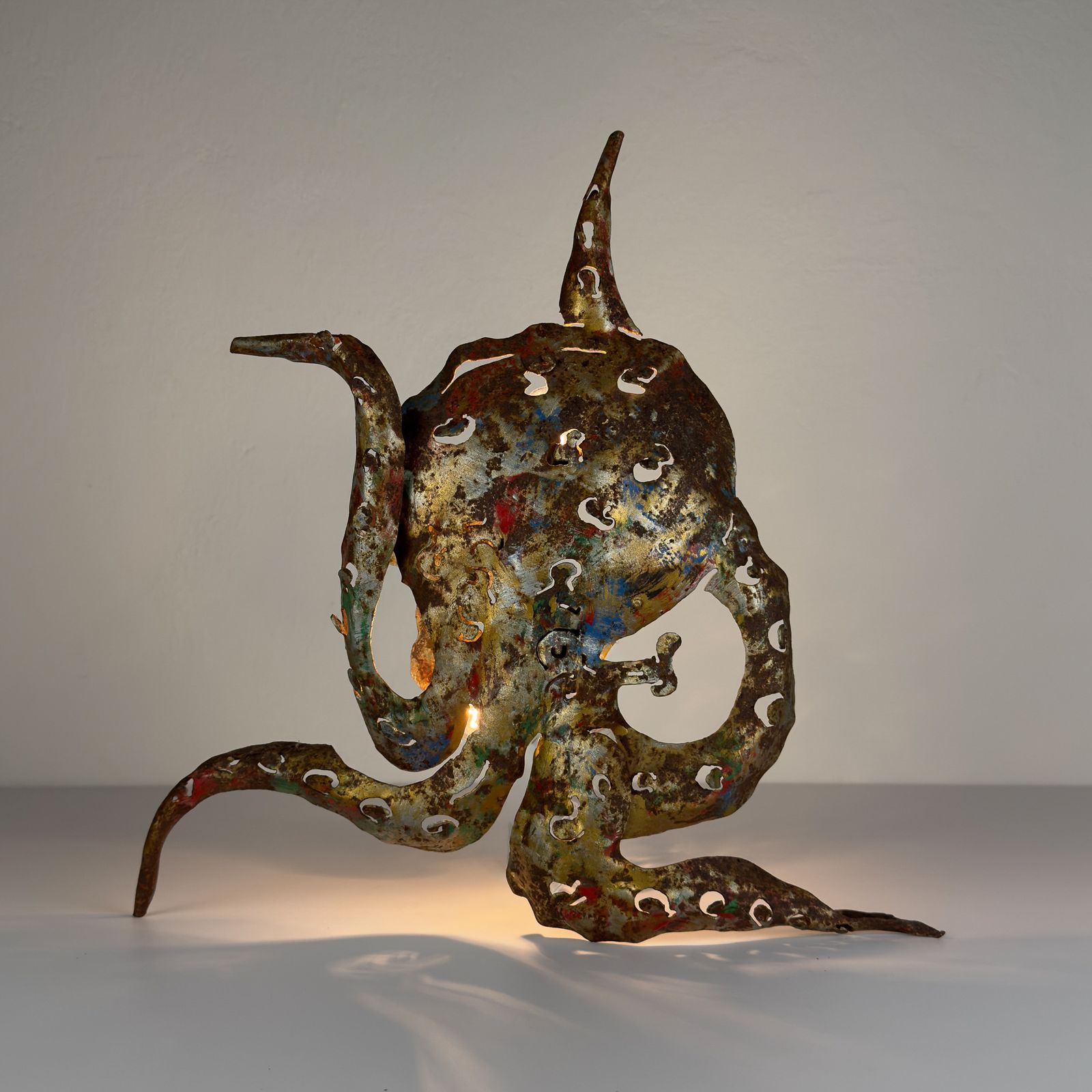 photo for sale Original Metal Brutalist Wall Lamp Octopus By Salvino Marsura, Italy 1980s