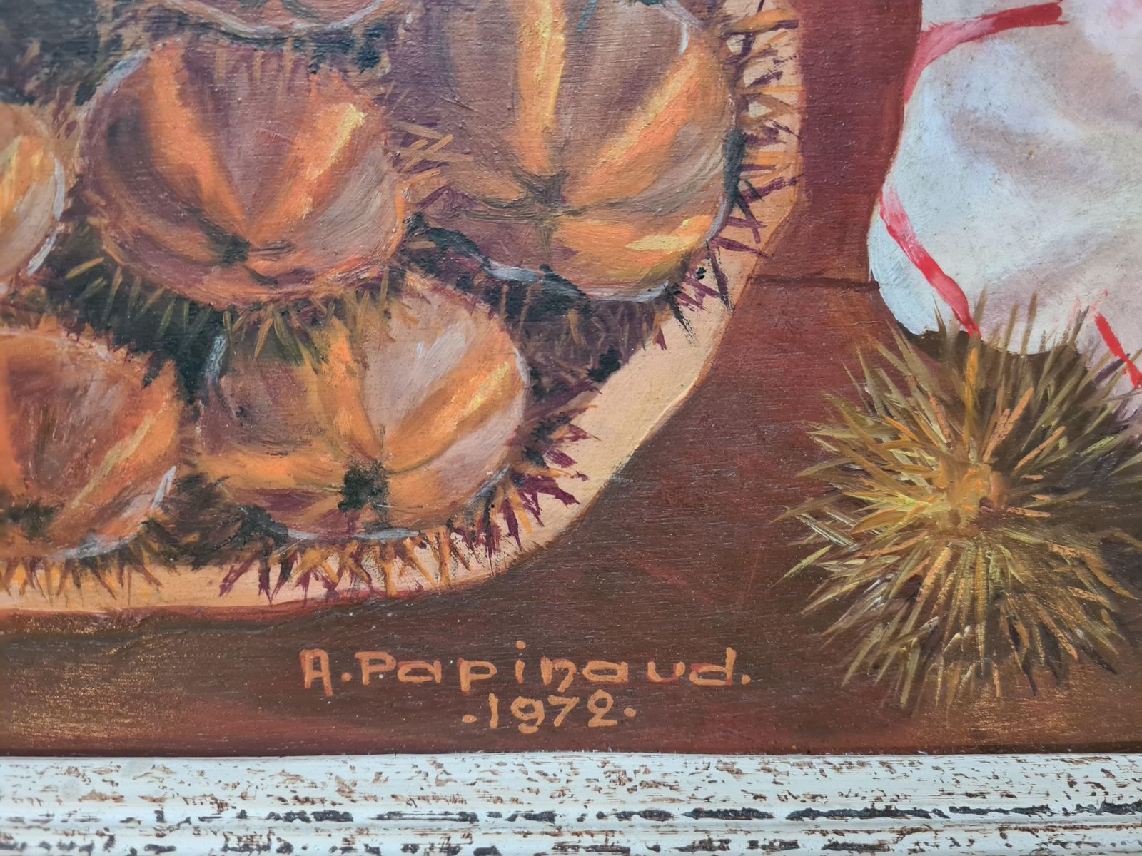 Les Oursins Still Life Painting, Oil On Board, Mid 20th Century, 1972 By A Papinaud photo furniture