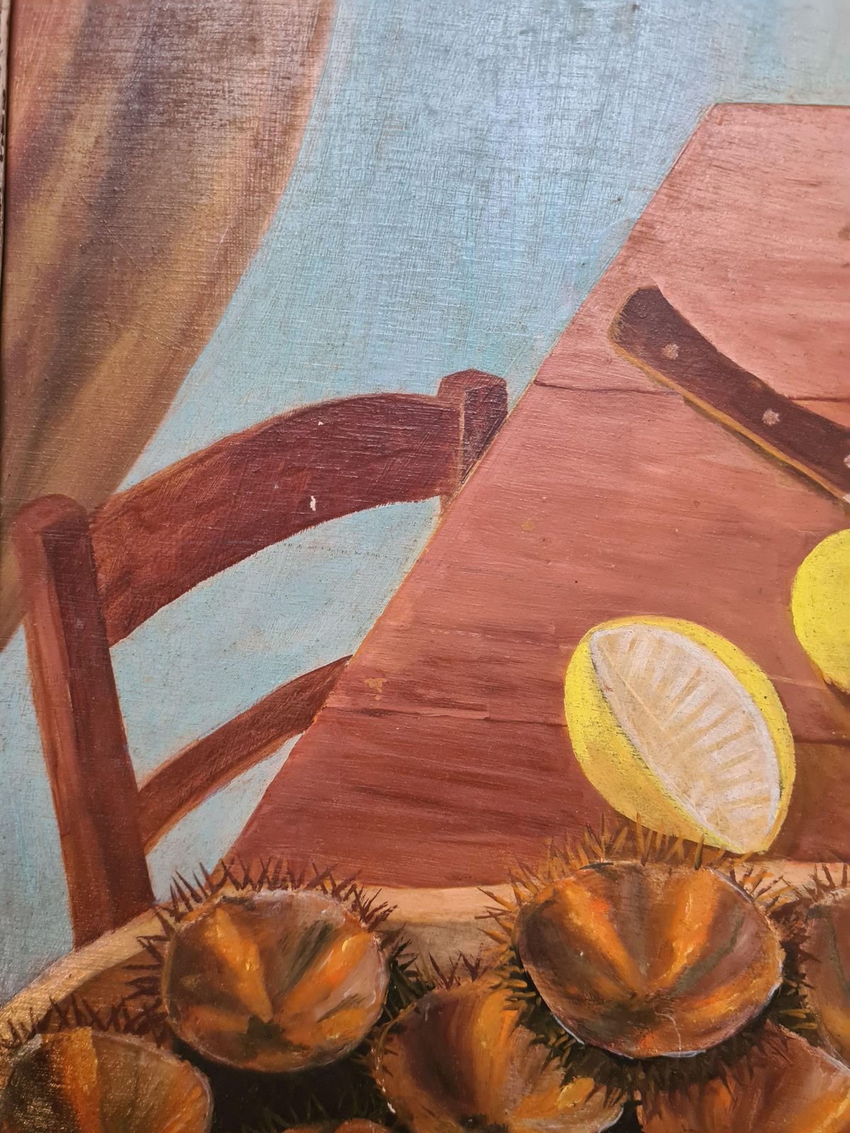 Les Oursins Still Life Painting, Oil On Board, Mid 20th Century, 1972 By A Papinaud photo buy