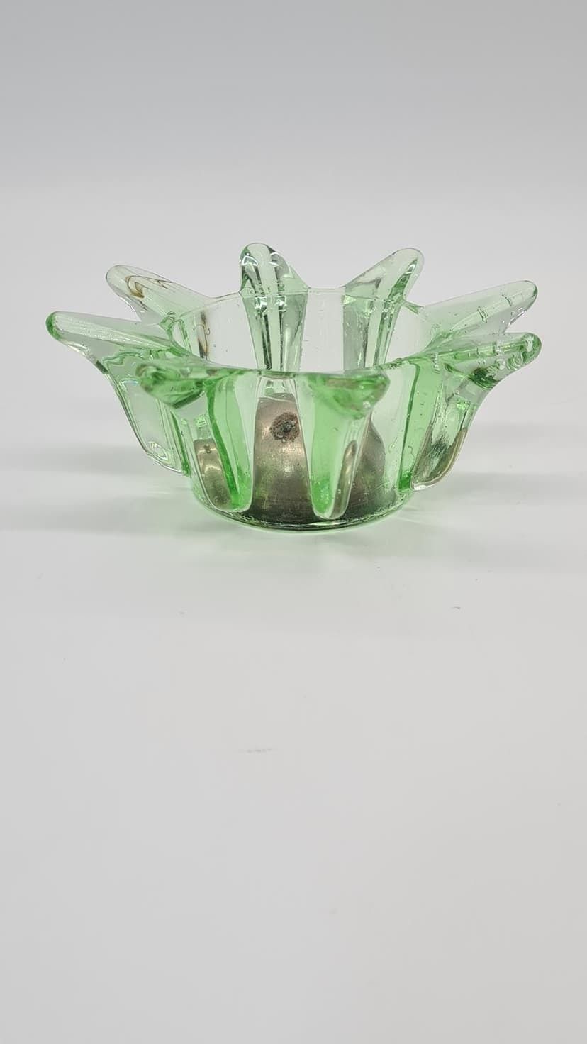 Ashtray, Green Glass, Metal, Czechoslovakia, 1960s. photo vinterior
