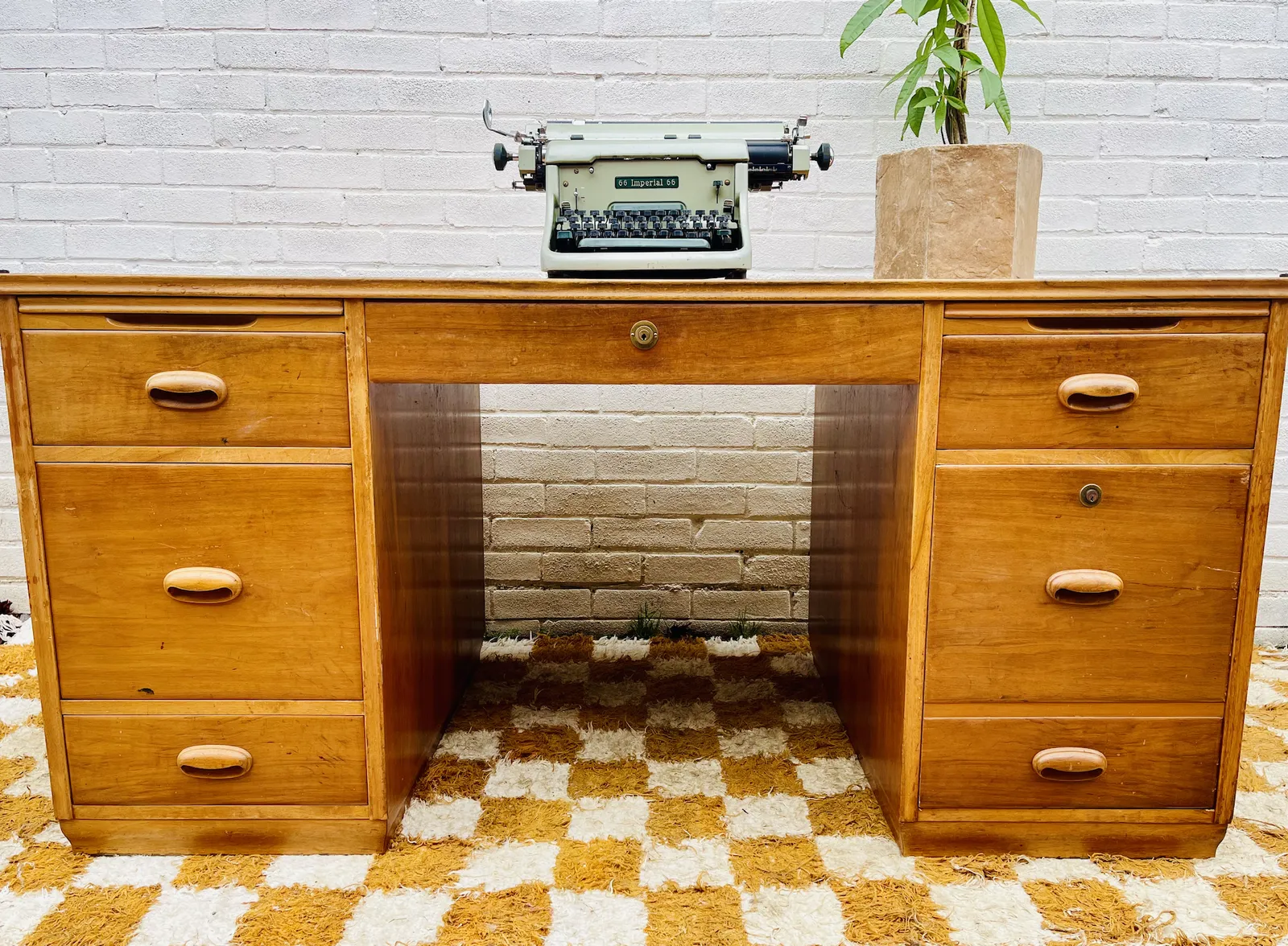 Mid Century, Solid Oak Swiss Directors Desk With Locking Drawers And Set Of Keys photo furniture