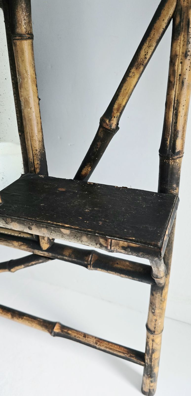 Antique Chinoiserie Bamboo Mantle Mirror With Shelves, Foxed Glass. photo 350.0