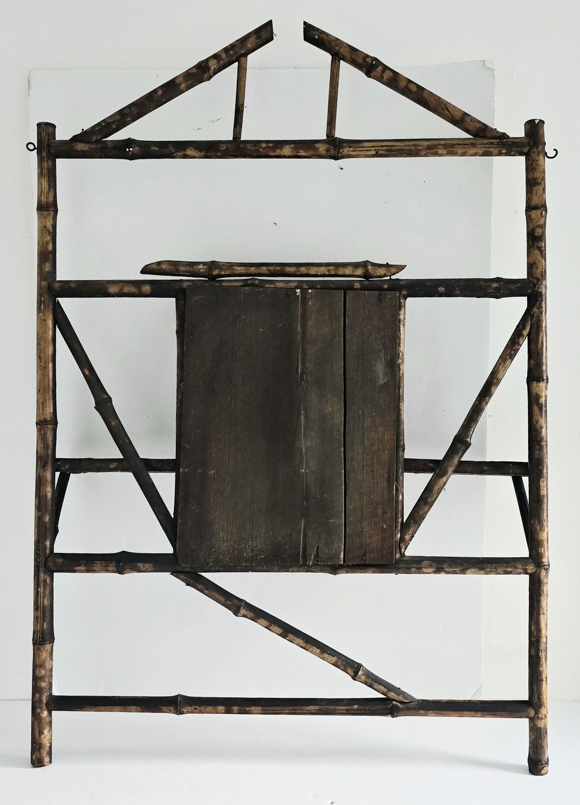 photo furniture Antique Chinoiserie Bamboo Mantle Mirror With Shelves, Foxed Glass.