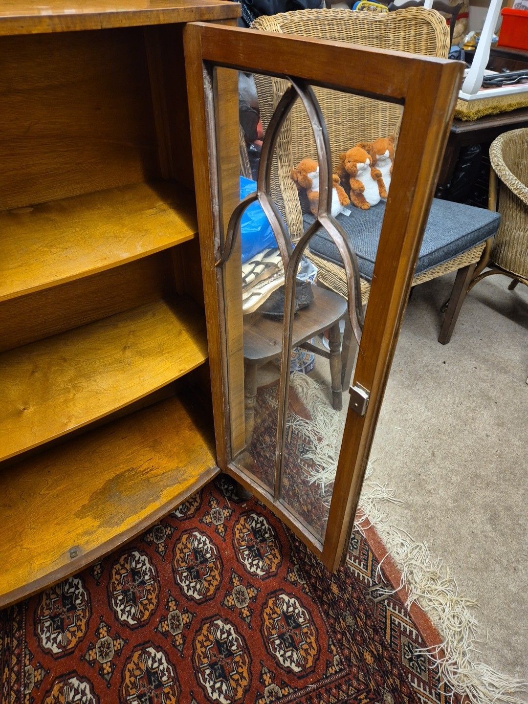 Beautiful 2 Door Antique Display Cabinet With Key, On Cabrio Legs photo vintage