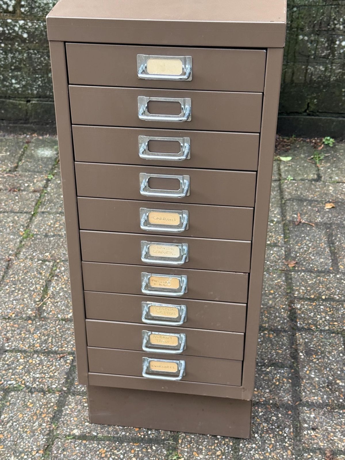 Mid Century Metal Filing Cabinet Drawer Unit Industrial Storage Chest Vintage Office   Coffee Latte Coloured, 10 Drawers photo furniture
