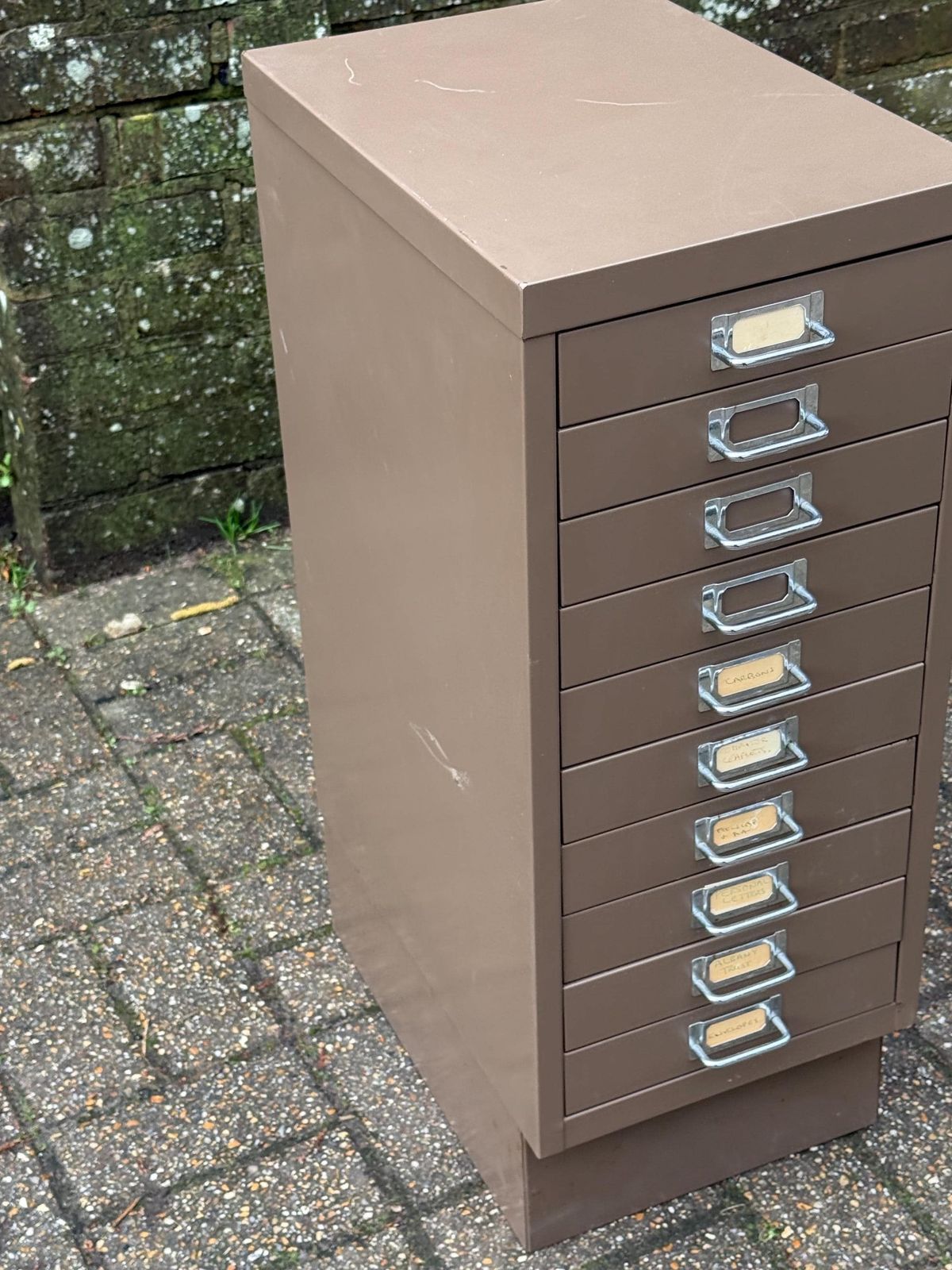 Furniture Mid Century Metal Filing Cabinet Drawer Unit Industrial Storage Chest Vintage Office   Coffee Latte Coloured, 10 Drawers photo