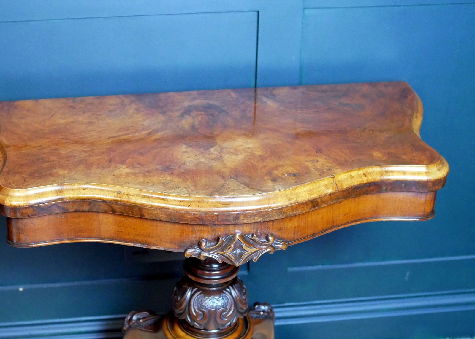 Victorian Serpentine Burr Walnut Console Hall Side Games Table photo Furniture