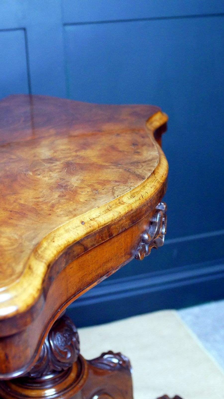 photo furniture Victorian Serpentine Burr Walnut Console Hall Side Games Table