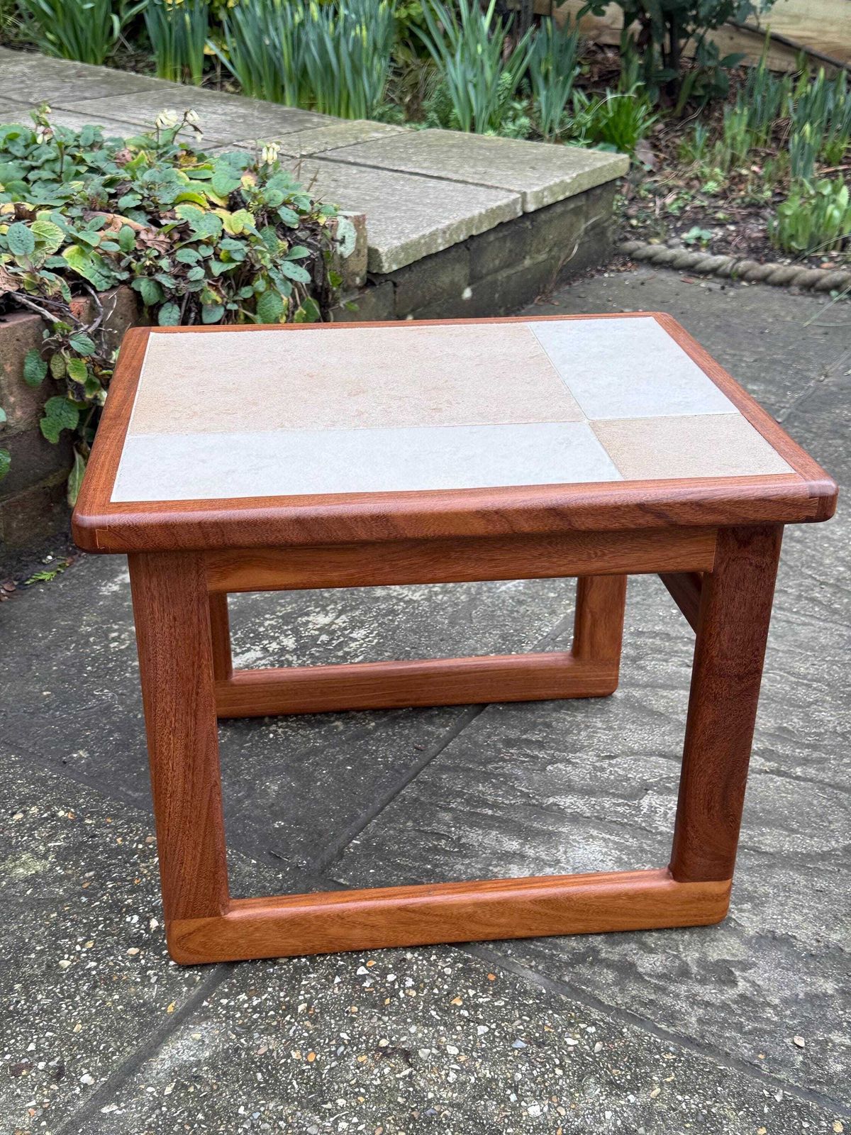 155.0 Mid Century Teak Tile Top, G Plan Style Side Table, Plant Stand Scandinavian Style Vintage Occasional Table photo