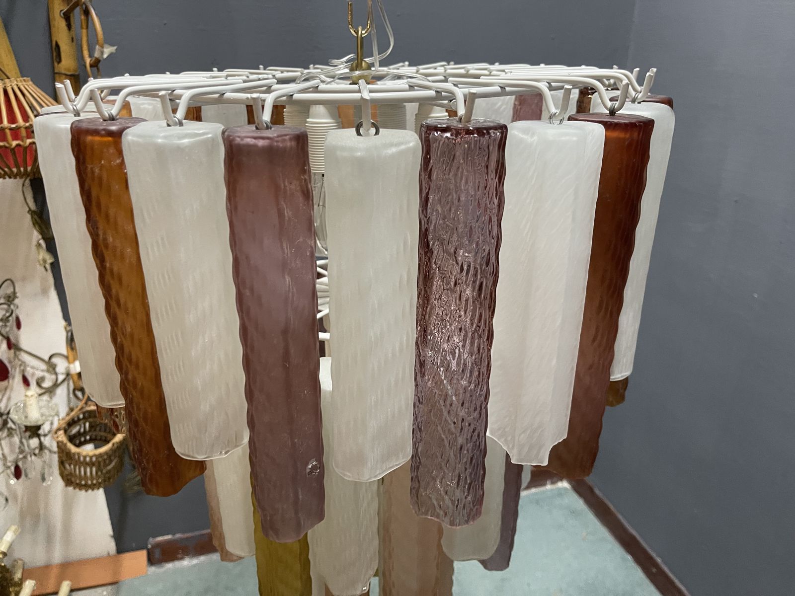 Large Multicolored Murano Glass Tube Chandelier, 1980s photo furniture