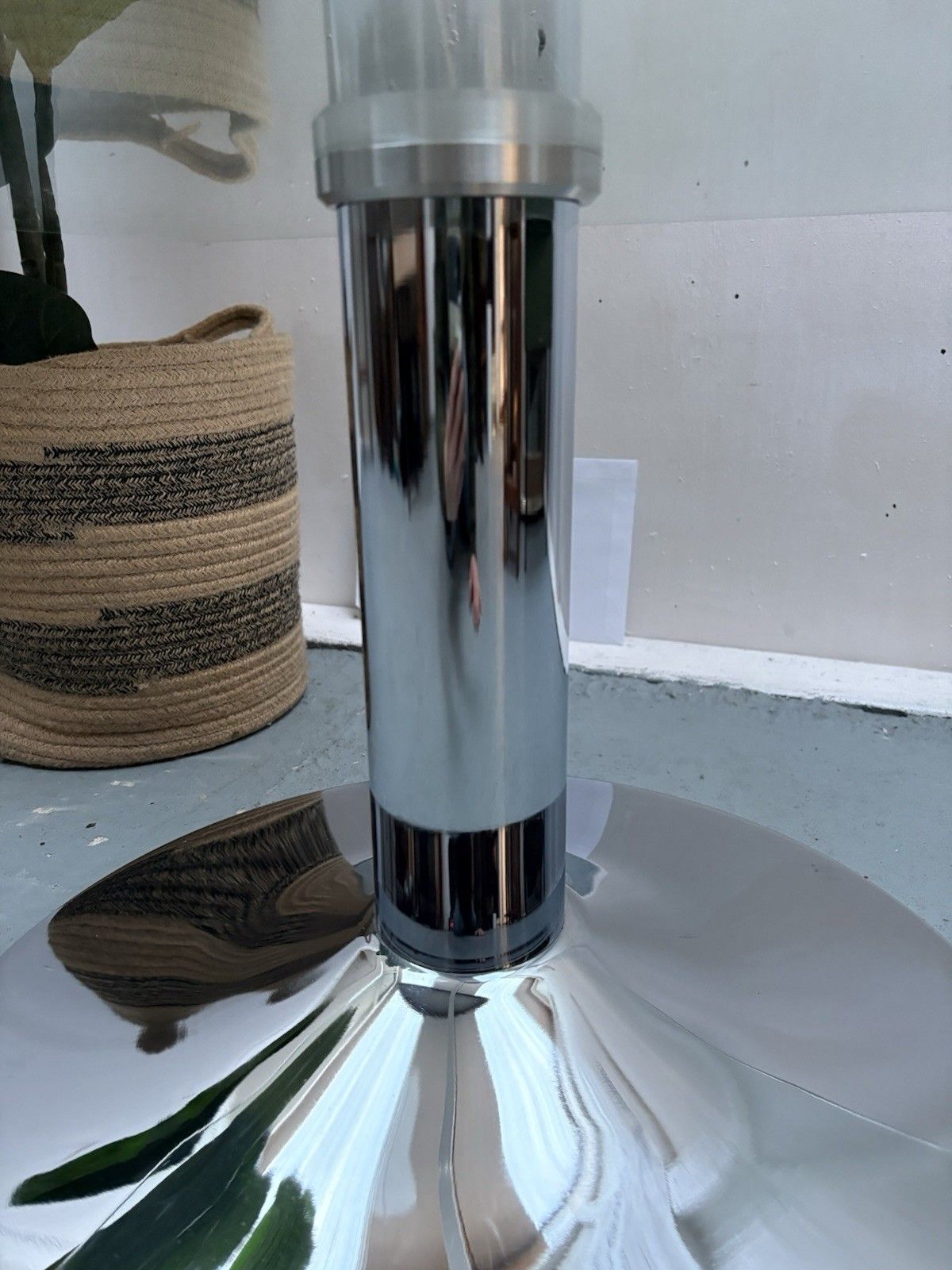 Contemporary Square Glass Top Chrome Trumpet Knee Coffee Table photo 225.0
