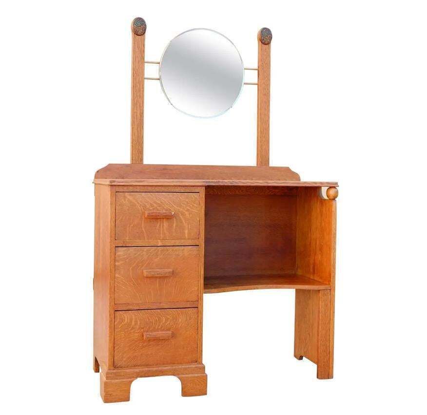 Compact English Arts & Crafts 1920s Oak Dressing Table / Vanity photo furniture