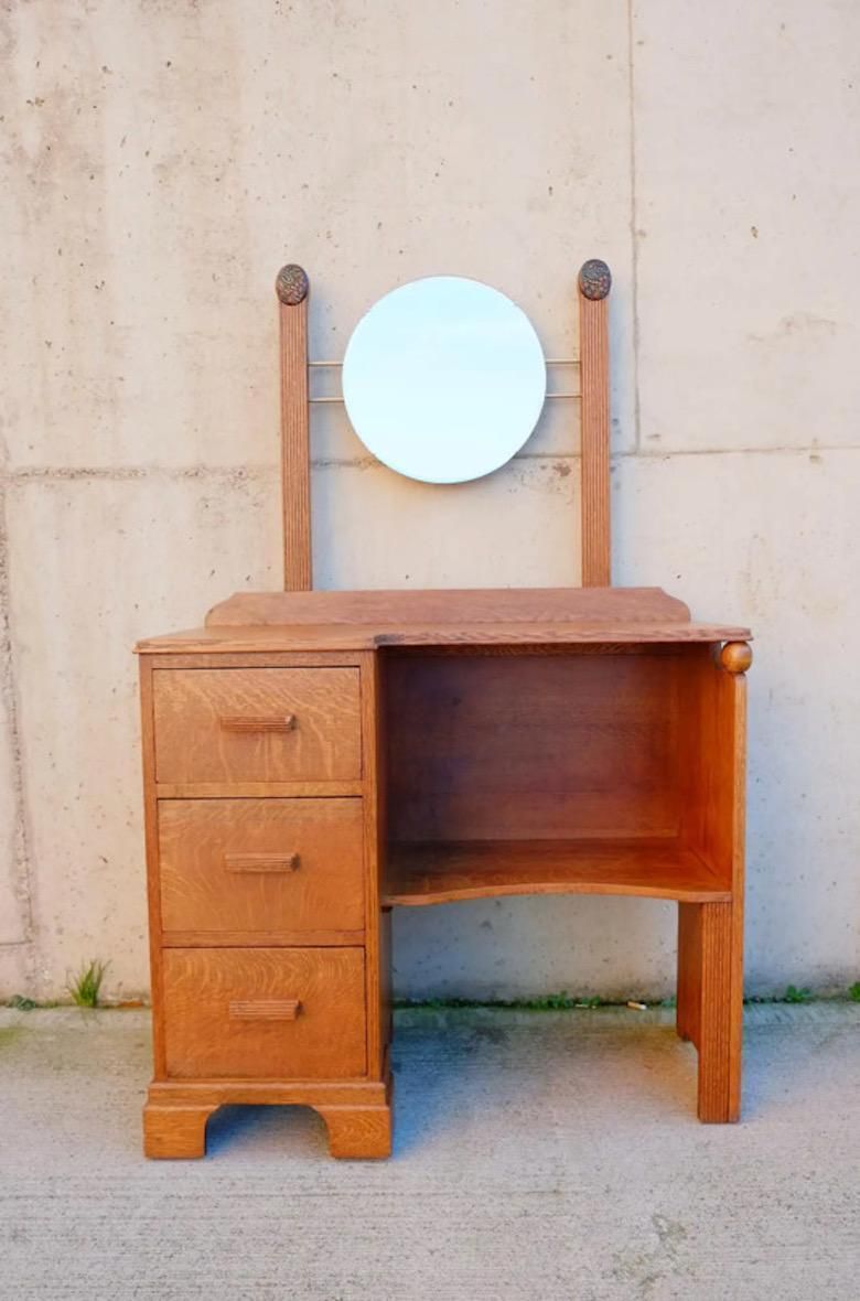 Compact English Arts & Crafts 1920s Oak Dressing Table / Vanity photo Furniture
