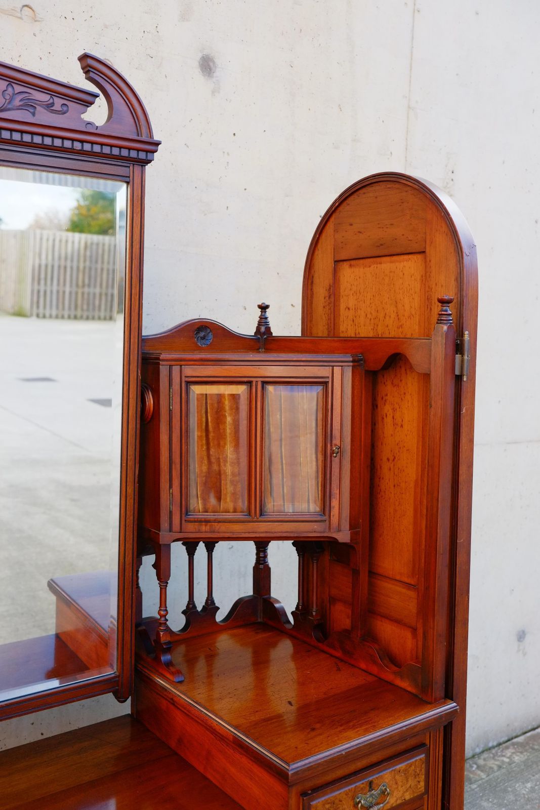 Exceptional Large Gothic English Victorian Burr Walnut Dressing Table Vanity photo Furniture