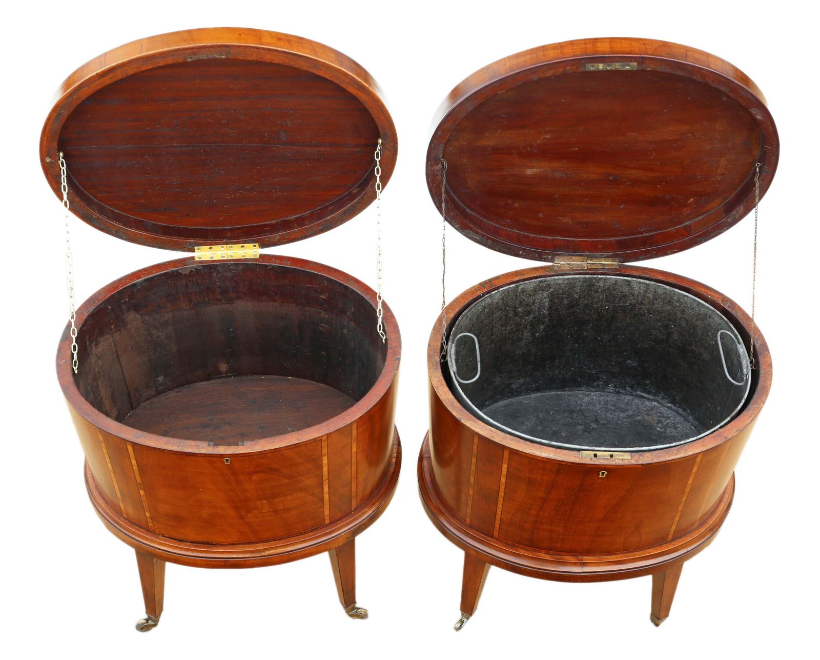 Antique 19th Century Georgian Revival Pair Of Inlaid Mahogany Cellarettes   Cupboards Cabinets photo vinterior