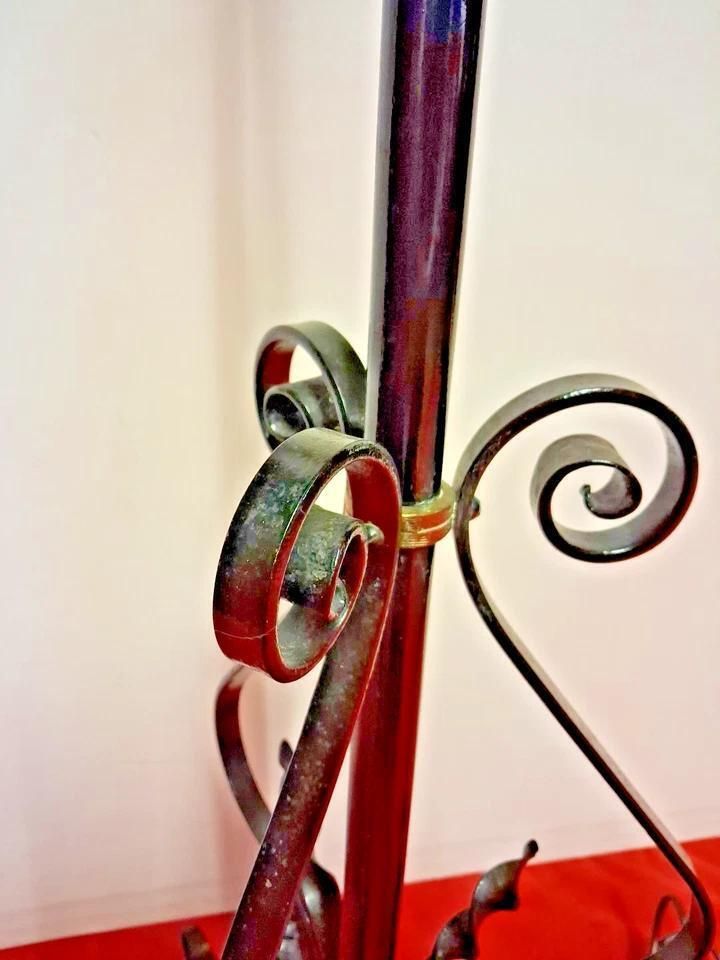 Antique Arts And Crafts Iron And Copper Floor Oil Lamp Converted To Electric photo Lighting