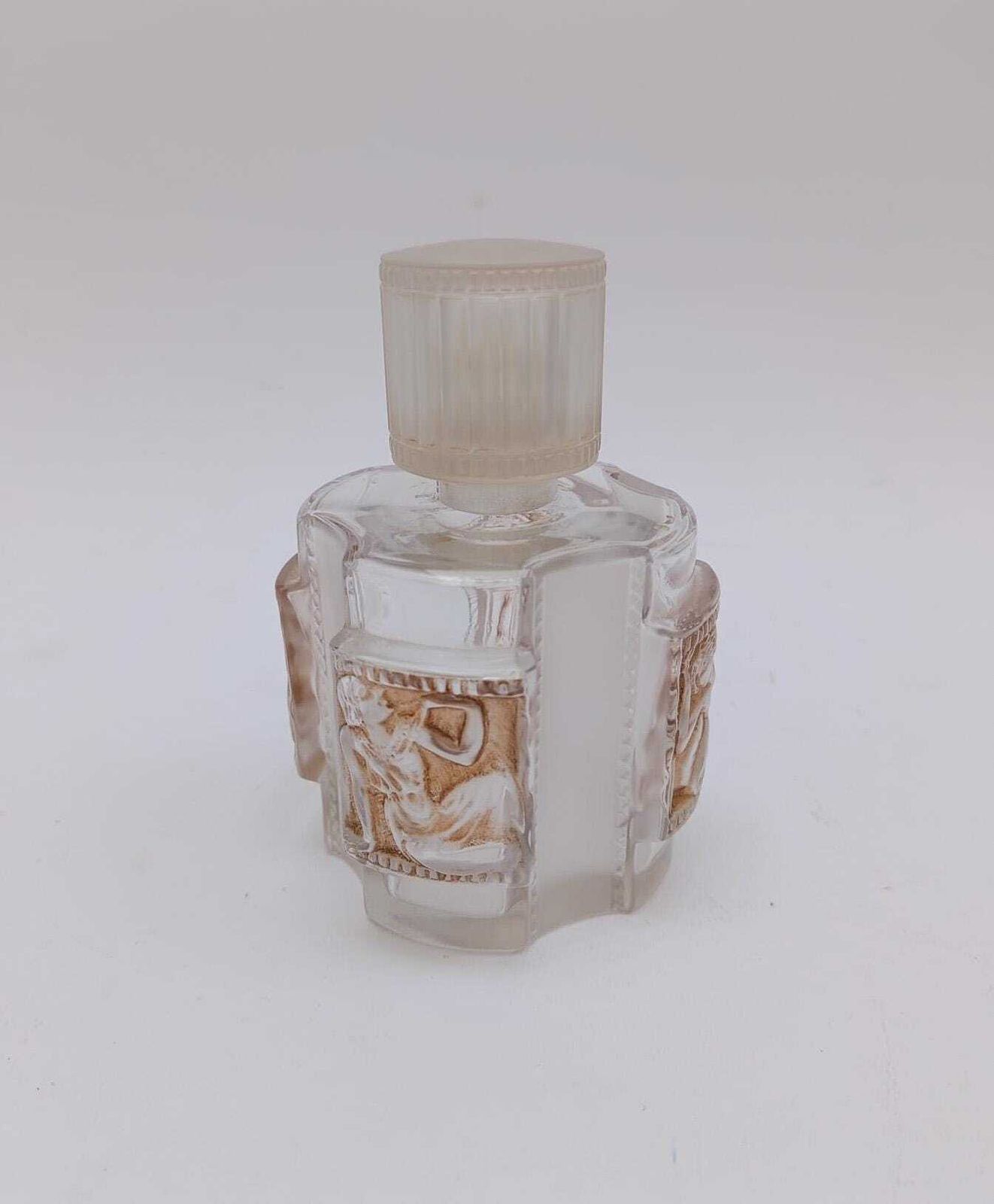 Helene Lalique Perfume Bottle, Vintage 1940s Glass Bottle, 634 Sepia Staining photo Home Decor