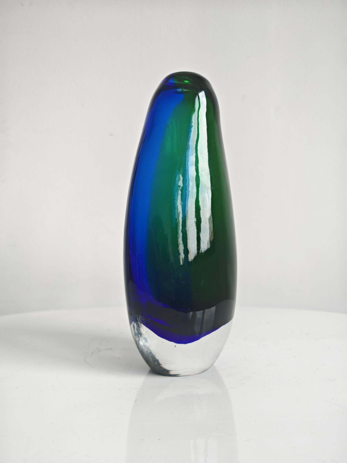 Mid Century Modern Cobalt Blue And Green Murano Glass Vase By Sommerso, 1970s photo vintage