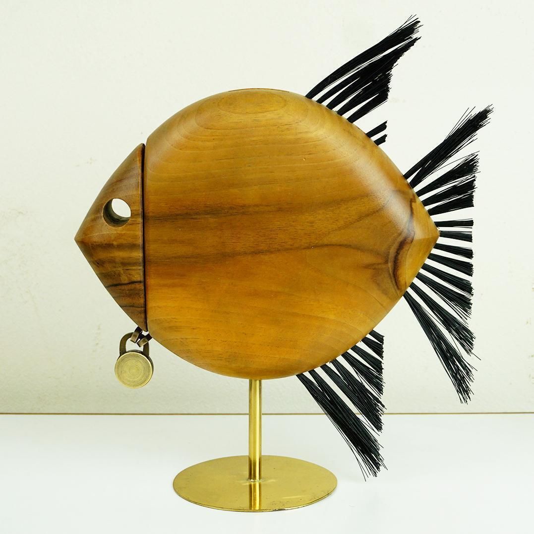 photo furniture Austrian Midcentury Walnut And Brass Fish Shaped Money Box By Carl Auböck