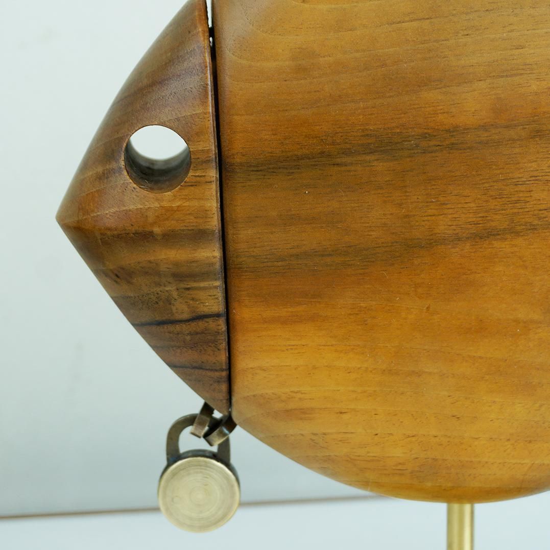 Art Austrian Midcentury Walnut And Brass Fish Shaped Money Box By Carl Auböck photo