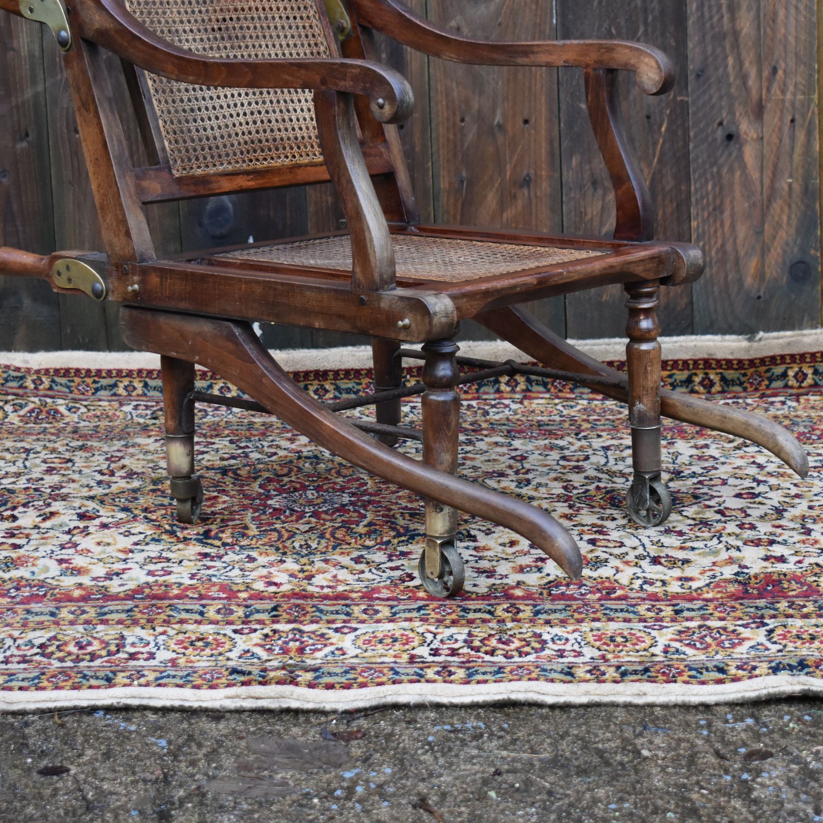 Antique Victorian Walnut Carters Style Invaild Carry Campaign Bergère Cane Chair photo for sale