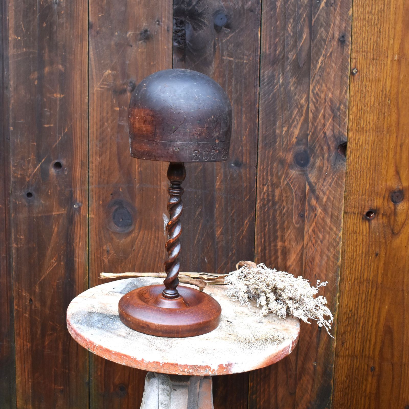 Antique Milliners Hat Mould Block Haberdashery Barley Twist Wig Stand photo furniture