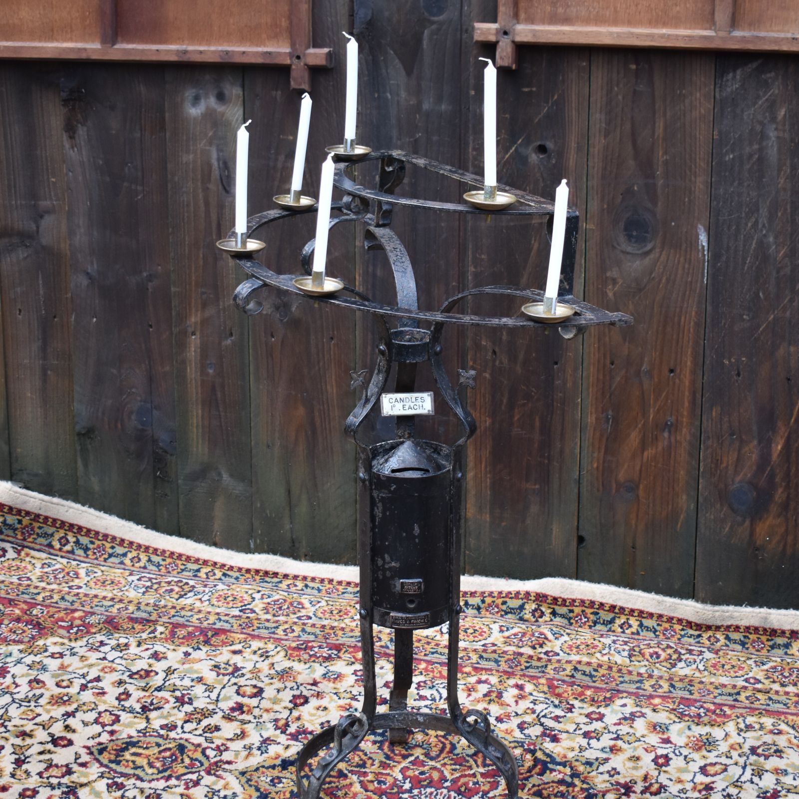 495.0 Antique Rare Hayes & Finch Wrought Iron Church Chapel Candlestick Votive Stand photo