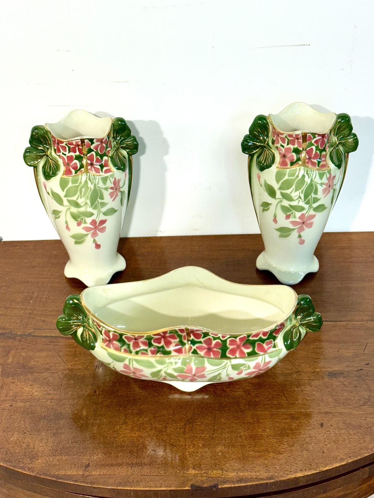 photo vintage Floral Ceramic Garniture “Pervenche” By K&G In Luneville