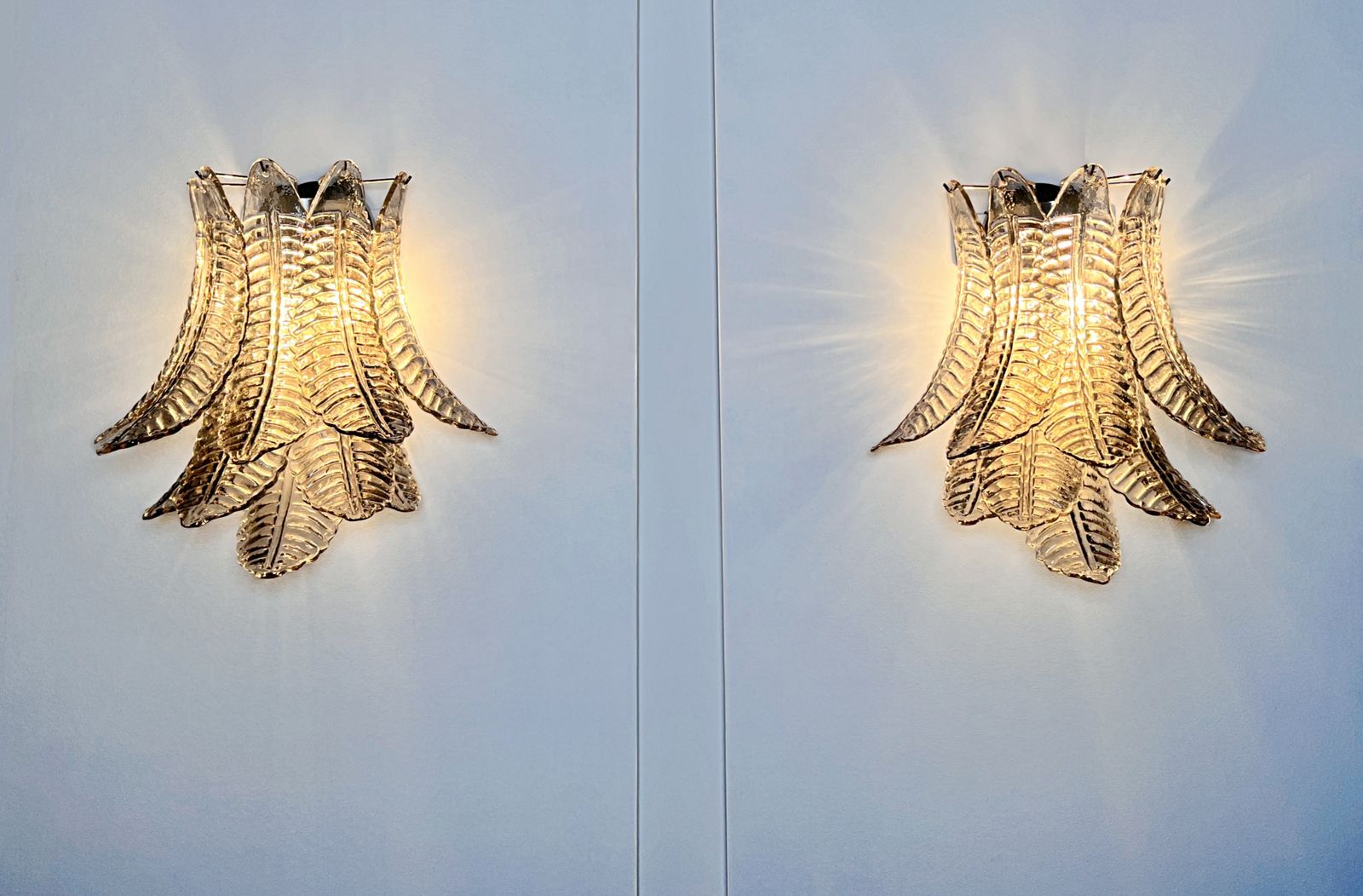 Pair Of Vintage Murano Six Tier Felci Wall Sconce   Smoked Glasses photo buy