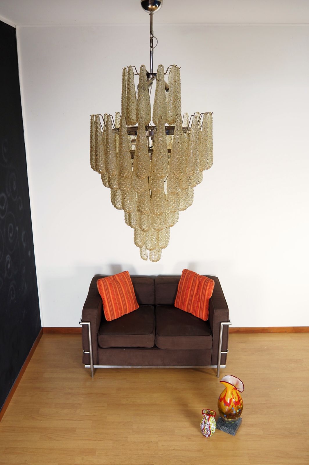 Huge Italian Vintage Murano Glass Chandelier   85 Glass Amber Petals Drop photo for sale