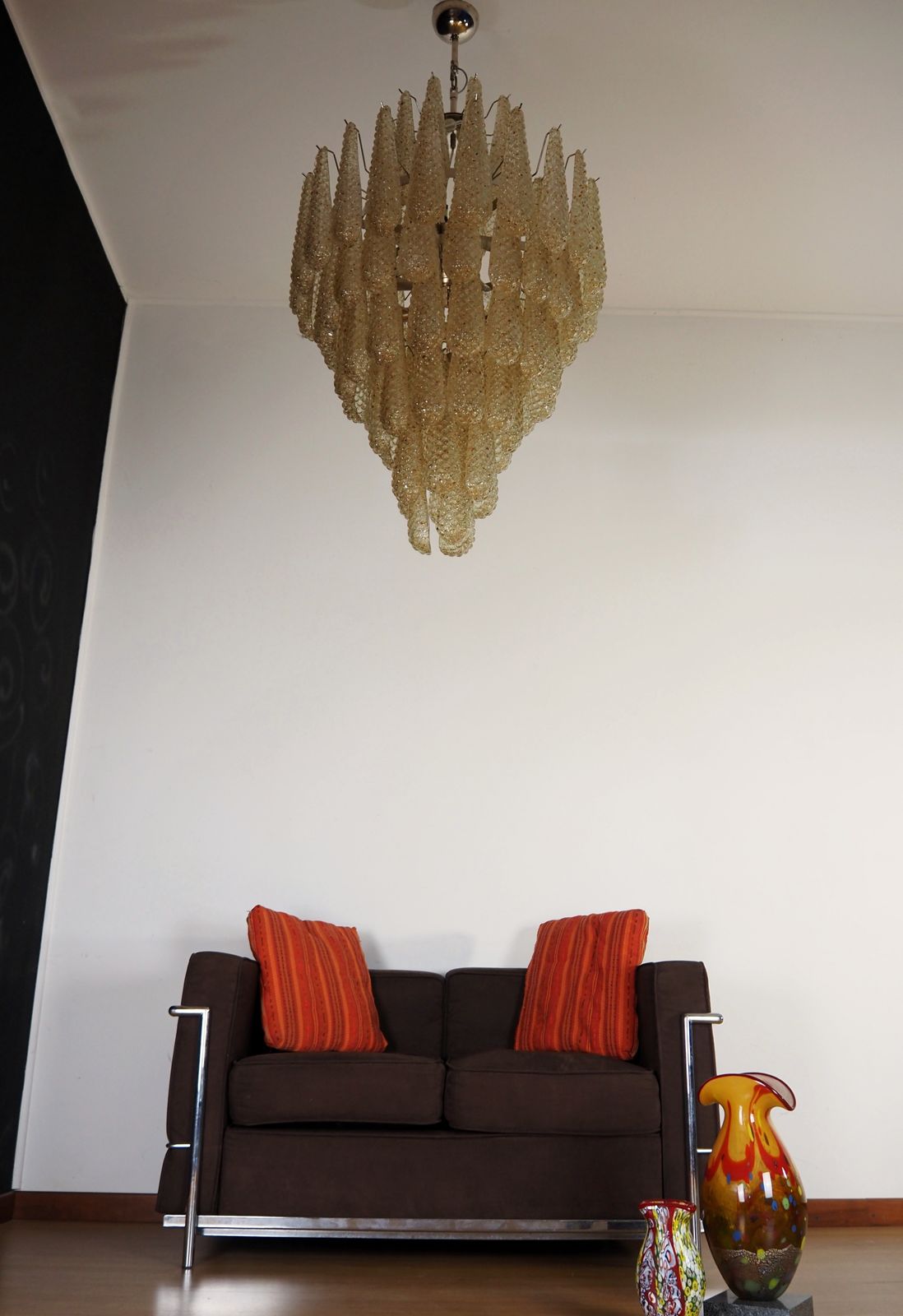 Huge Italian Vintage Murano Glass Chandelier   85 Glass Amber Petals Drop photo vinterior