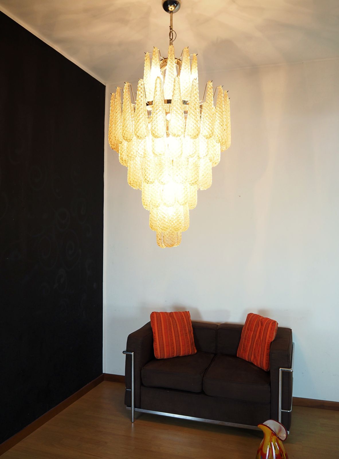 2415.0 Huge Italian Vintage Murano Glass Chandelier   85 Glass Amber Petals Drop photo