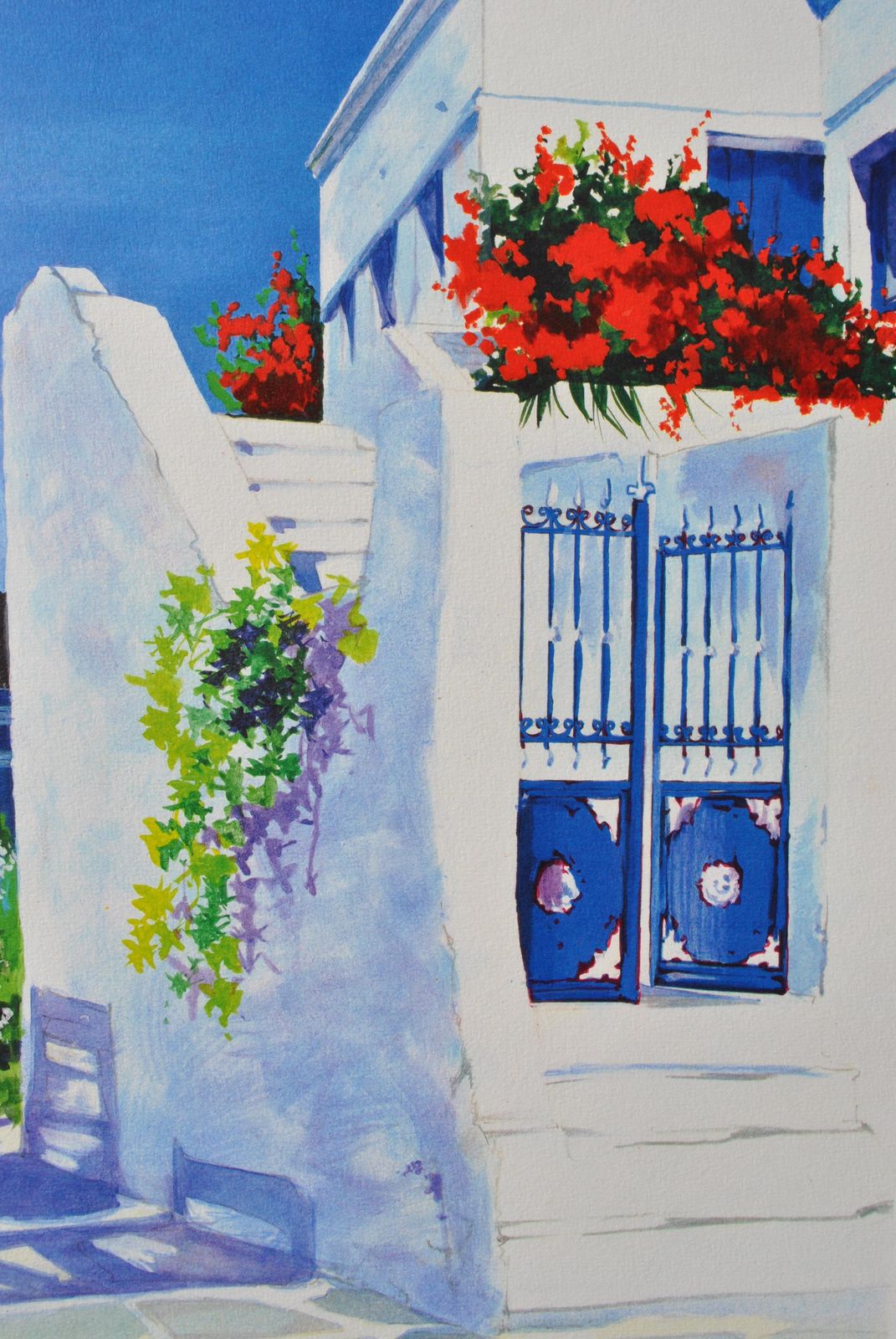 photo furniture Andre Savy Riviera : Sailboat At Santorini   Original Lithograph, Handsigned & Ltd /390 1982
