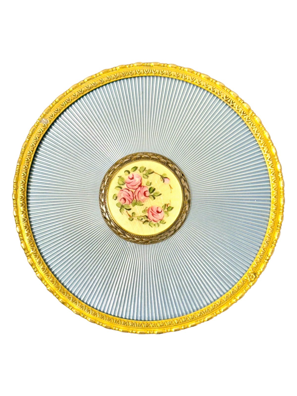 Home Decor Gilded Metal & Guilloché Enamel Jewelry Box With Hand Painted Miniature photo