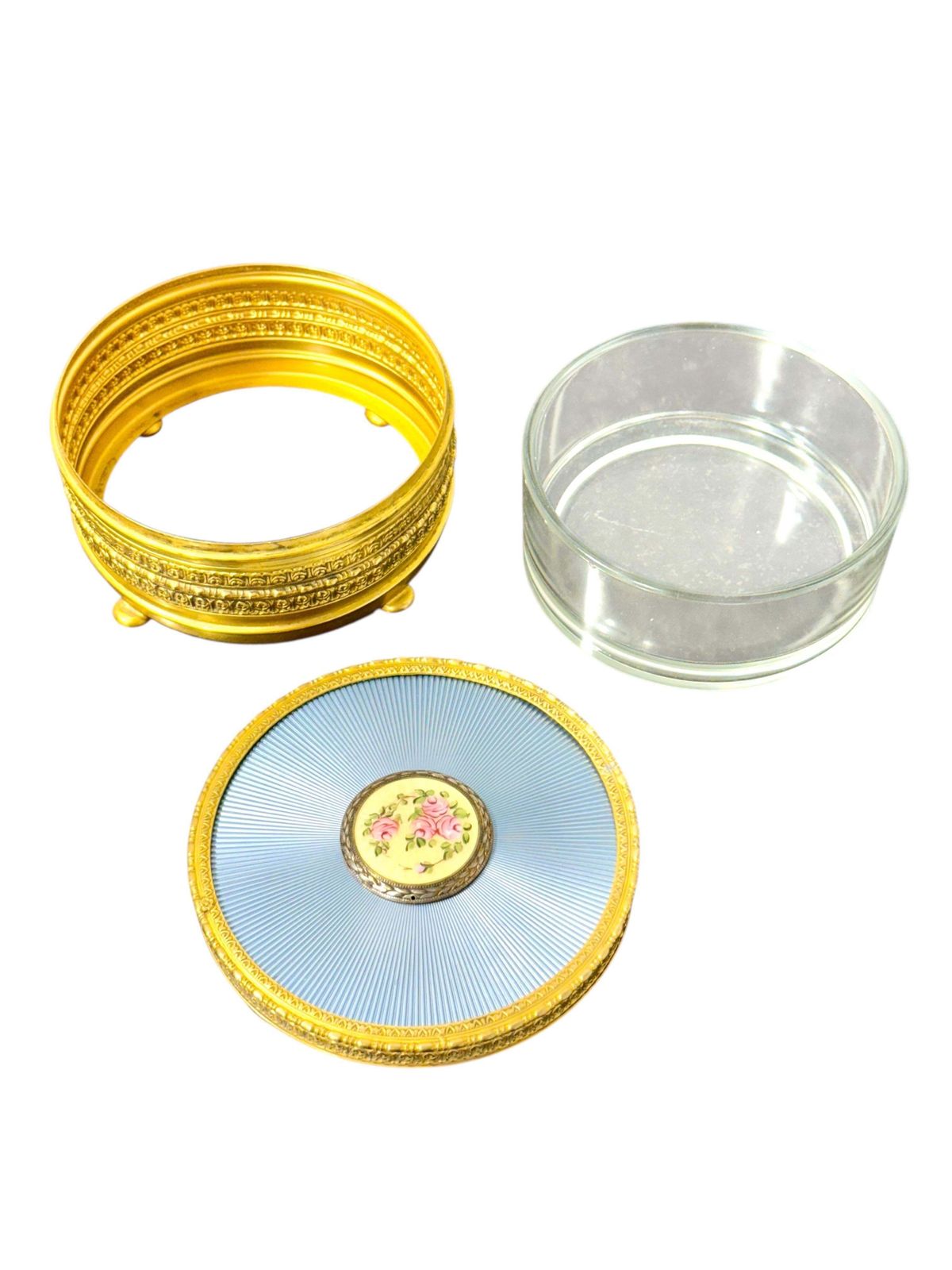 photo vinterior Gilded Metal & Guilloché Enamel Jewelry Box With Hand Painted Miniature