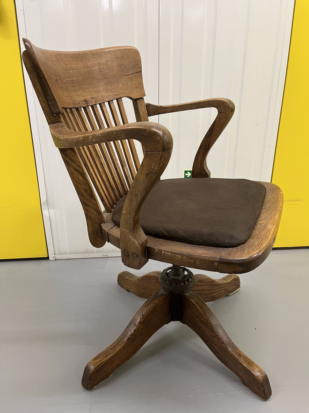 Captain's Chair Victorian Oak Swivel Chair With Iron Detail photo for sale
