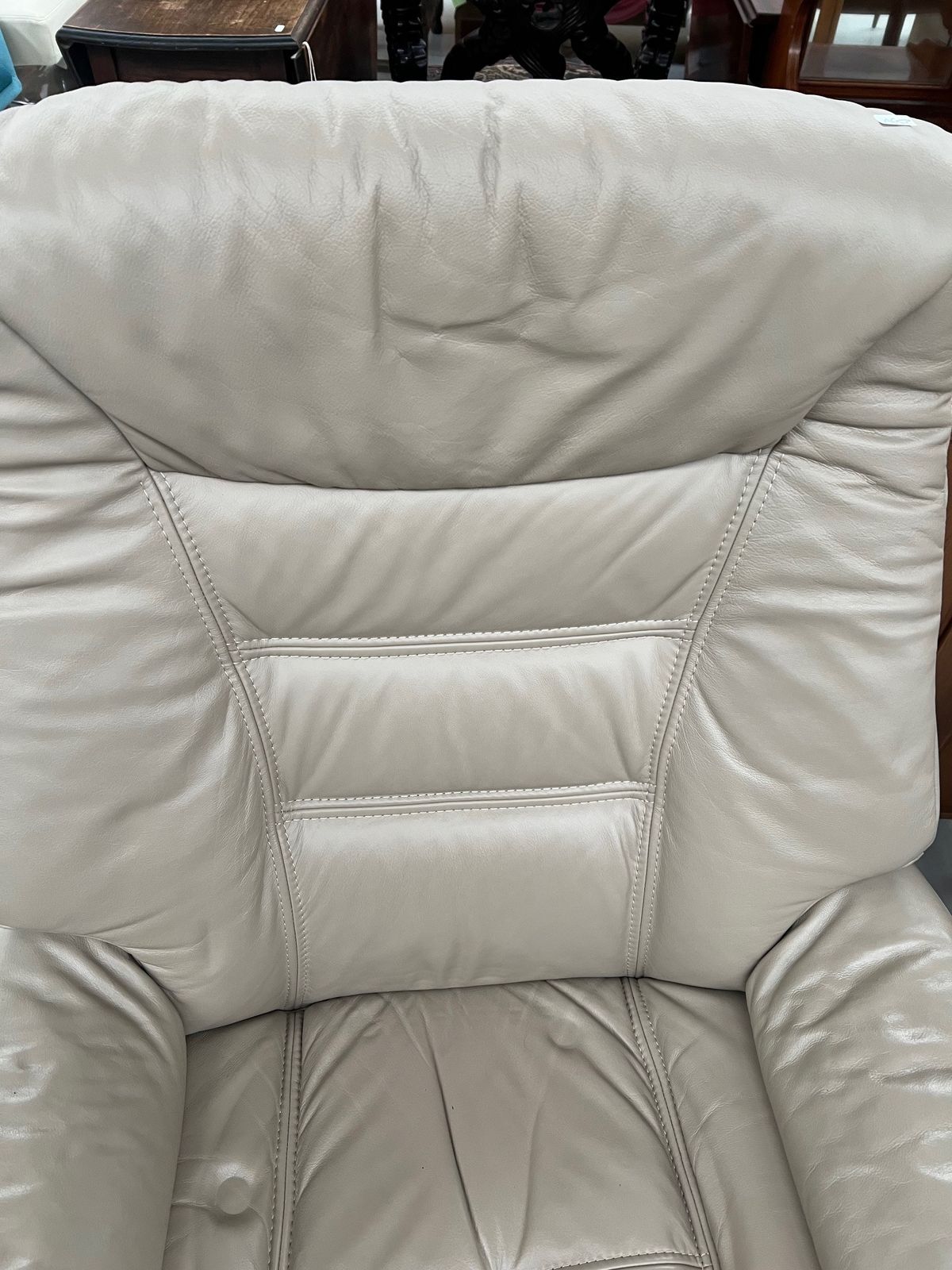 Stressless Beige Leather Swivel Recliner Chair And Stool photo furniture