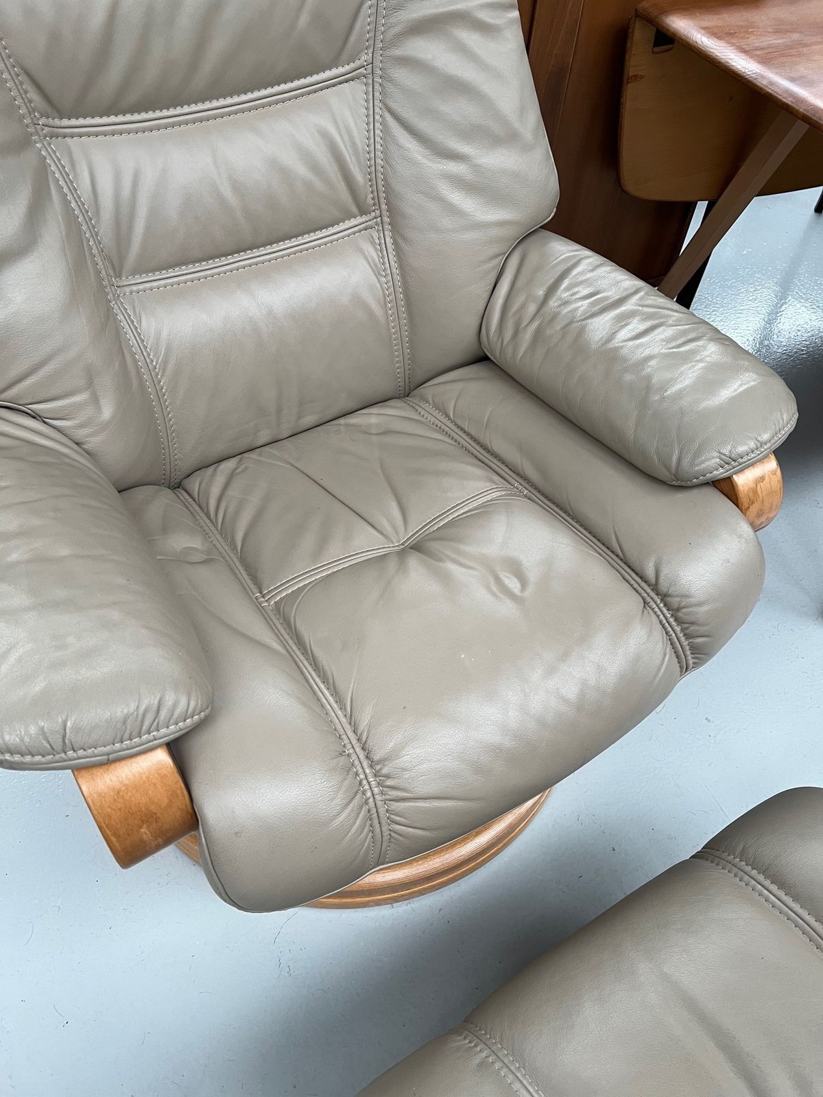 Stressless Beige Leather Swivel Recliner Chair And Stool photo 350.0