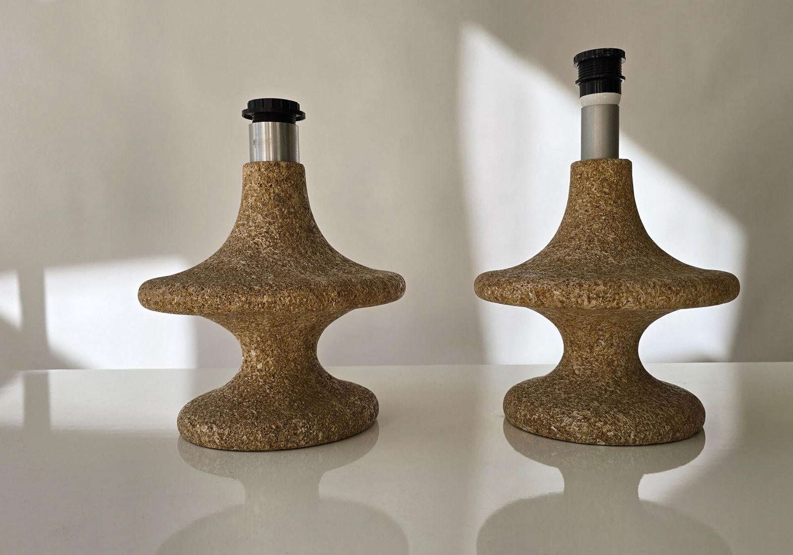 Mid Century Modern Cork Look Stone Lamps, 1970s, Set Of 2 photo vinterior